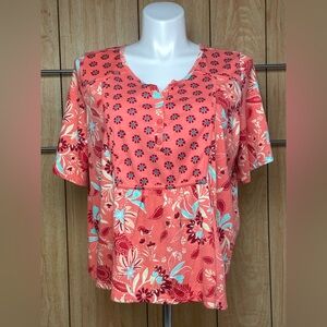 Woman Within Coral Floral Blouse SZ - 1 X